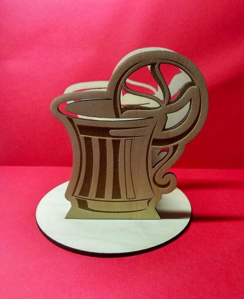 طرح جا مداد و جای کارت به شکل فنجان لیزری - cup shaped pencil and card holder laser cut ve - برای دستگاه CNC چوب و لیزر (سی ان سی)