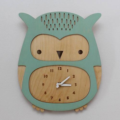 طرح ساعت دیواری جغد کوچولوی بامزه دکوراسیون اتاق کودک برش لیزری هزینه - cute baby owl wall clock kids room decor for laser cutting ve - برای دستگاه CNC چوب و لیزر (سی ان سی)
