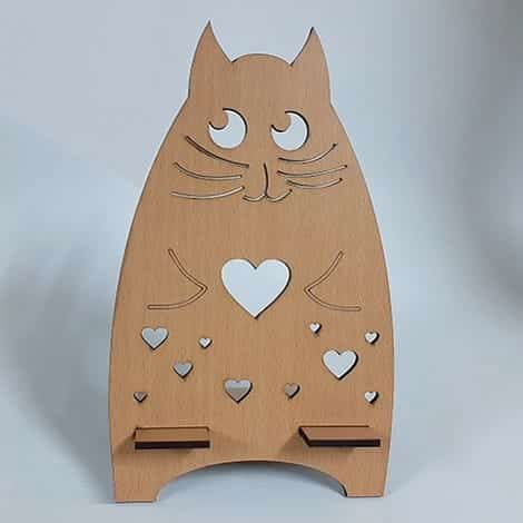 طرح پایه نگهدارنده گوشی چوبی طرح گربه بامزه لیزری - cute kitty wooden phone holder stand laser cut ve - برای دستگاه CNC چوب و لیزر (سی ان سی)