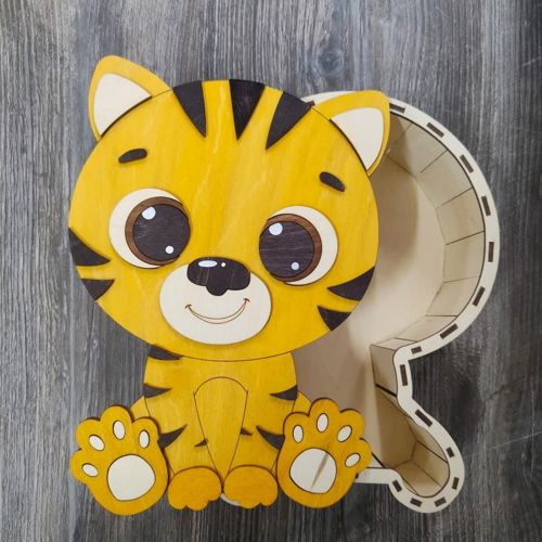 طرح جعبه هدیه ببر ناز برای برش لیزری - cute tiger gift box for laser cut ve - برای دستگاه CNC چوب و لیزر (سی ان سی)