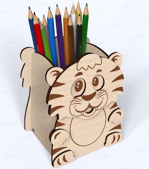 طرح خودکار ببر ناز جا مداد جعبه نگهدارنده برای بچه‌ها برش لیزری - cute tiger pen pencil holder storage box for kids laser cut ve - برای دستگاه CNC چوب و لیزر (سی ان سی)