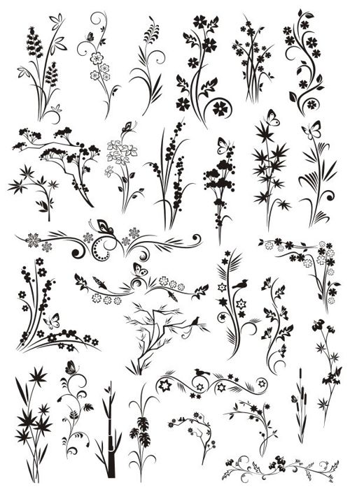 طرح عناصر تزئینی گل تزئینات - decorative elements floral ornaments ve - برای دستگاه CNC چوب و لیزر (سی ان سی)