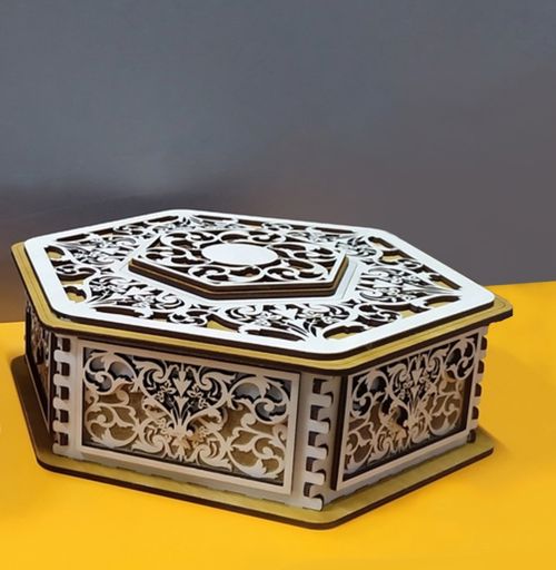 طرح جعبه کادویی شش ضلعی تزئینی برای برش لیزری قاب - decorative hexagonal gift box for laser cut ve - برای دستگاه CNC چوب و لیزر (سی ان سی)