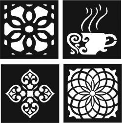 طرح decorative-motifs-of-flower-squares-and-coffee-cups-for-laser-cut-cnc-ve