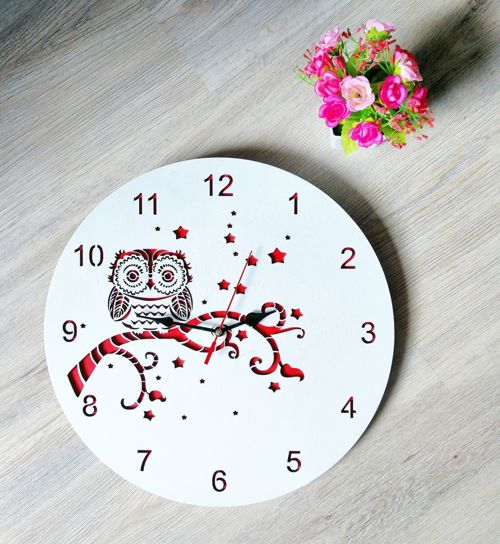 طرح ساعت دیواری جغد تزئینی برای برش لیزری - decorative owl wall clock for laser cutting ve - برای دستگاه CNC چوب و لیزر (سی ان سی)