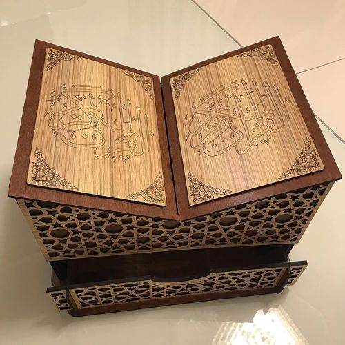 طرح جعبه قرآن تزئینی با رحال - decorative quran box with rehal - برای دستگاه CNC چوب و لیزر (سی ان سی)