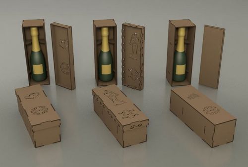 طرح جعبه بطری نوشابه تزئینی جعبه هدیه - decorative wine bottle box gift box - برای دستگاه CNC چوب و لیزر (سی ان سی)