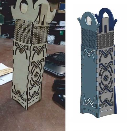 طرح جعبه بطری نوشابه تزئینی با لولا زنده لیزر - decorative wine bottle box with living hinge laser cut ve - برای دستگاه CNC چوب و لیزر (سی ان سی)