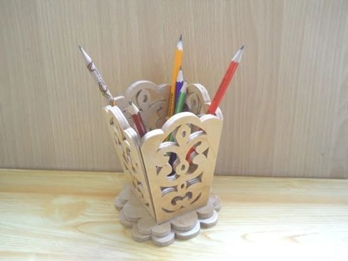 طرح جا مداد چوبی تزئینی جا قلم گیره لیزری - decorative wooden pencil holder brush holder laser cut ve - برای دستگاه CNC چوب و لیزر (سی ان سی)
