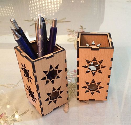 طرح جا قلمی چوبی تزئینی لیزر - decorative wooden pen holder laser cut - برای دستگاه CNC چوب و لیزر (سی ان سی)