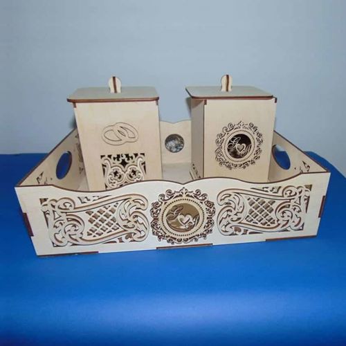 طرح decorative-wood-serving-tray-with-two-boxes-gift-for-couple-laser-cut-ve