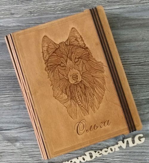 طرح دکور گرگ حکاکی جلد دفتر برای برش لیزر - decor wolf engraved notebook cover for laser cut ve - برای دستگاه CNC چوب و لیزر (سی ان سی)