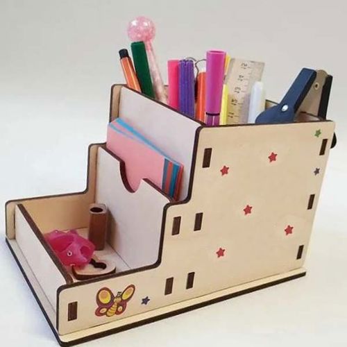 طرح لوازم جانبی میز سازماندهنده جا مداد برش لیزری - desk accessories organizer pencil holder laser cut ve - برای دستگاه CNC چوب و لیزر (سی ان سی)