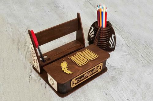 طرح میز سازماندهنده پایه لوازم التحریر جعبه نگهدارنده گوشی هوشمند برش لیزری - desk organizer basic stationery box smart phone holder laser cut ve - برای دستگاه CNC چوب و لیزر (سی ان سی)