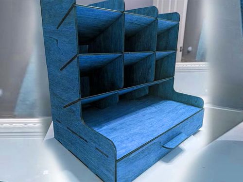 طرح جعبه چوبی نگهدارنده قلم و مداد با کشو لیزر - desk organizer wooden pen and pencil holder box with drawer laser cut - برای دستگاه CNC چوب و لیزر (سی ان سی)