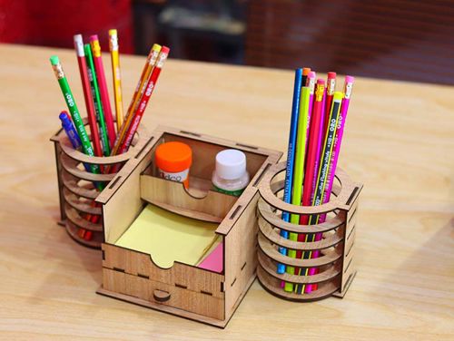 طرح قالب جای قلم چوبی سازماندهنده میز میلیمتری لیزر - desk organizer wooden pen holder template 3mm laser cut - برای دستگاه CNC چوب و لیزر (سی ان سی)