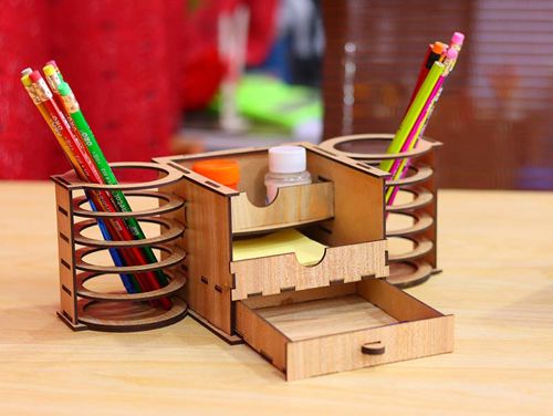 طرح قالب جای قلم چوبی برش لیزری میلی‌متری - desk organizer wooden pen holder template 3mm laser cut ve - برای دستگاه CNC چوب و لیزر (سی ان سی)