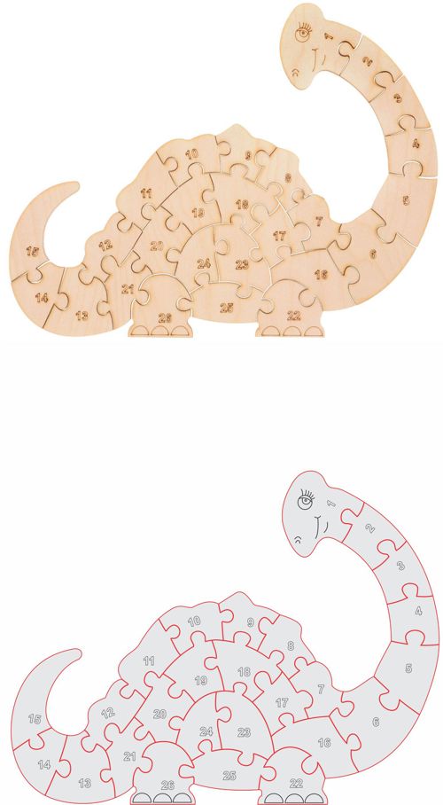 طرح پازل‌های دایناسوری برش لیزری طرح قالب - dino puzzles laser cut layout template - برای دستگاه CNC چوب و لیزر (سی ان سی)