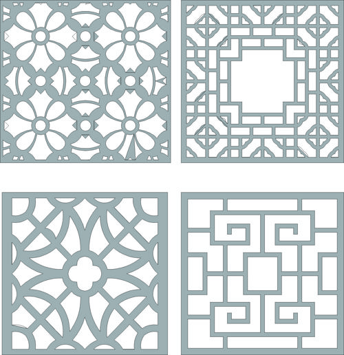 طرح جداکننده یکپارچه گلدار شبکه‌ای استنسیل الگوها تنظیم - divider seamless floral lattice stencil patterns set - برای دستگاه CNC چوب و لیزر (سی ان سی)