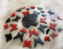 طرح ساعت دیواری پروانه‌ای مدرن دست‌ساز برای برش لیزری و نیاز به تراش - diy modern butterfly wall clock for laser cut cnc - برای دستگاه CNC چوب و لیزر (سی ان سی)