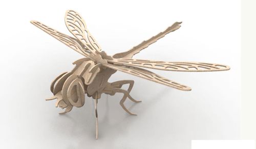 طرح پازل چوبی سه بعدی سنجاقک حشره سنجاقک بعدی چوبی میلی‌متری - dragonfly insect 3d wood puzzle 3mm - برای دستگاه CNC چوب و لیزر (سی ان سی)