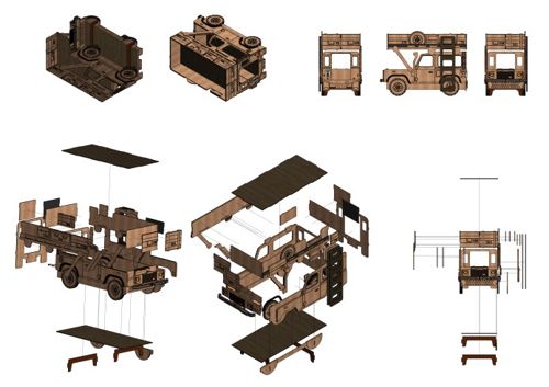 طرح نقاشی از یک کودک تخت دو طبقه دامنه روور - drawing of a children bunk bed range rover - برای دستگاه CNC چوب و لیزر (سی ان سی)