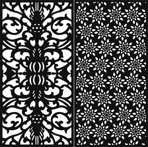 طرح پرده‌های اتاق نشیمن گلدار یکپارچه مجموعه برای برش لیزری - drawing room screens floral seamless set for laser cut ve - برای دستگاه CNC چوب و لیزر (سی ان سی)
