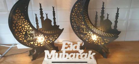 طرح عید مبارک ماه چراغ - eid mubarak moon lamp - برای دستگاه CNC چوب و لیزر (سی ان سی)