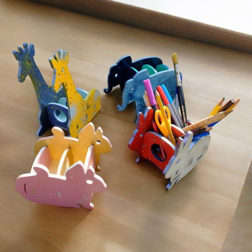 طرح خودکار چوبی فیلی جا مداد لیوانی برش لیزر - elephant wood pen cup pencil holder laser cut ve - برای دستگاه CNC چوب و لیزر (سی ان سی)