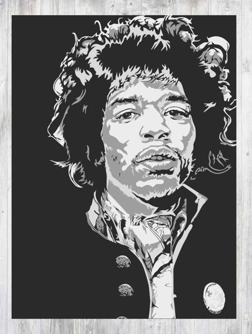 طرح حکاکی جیمی هندریکس دیواری هنری برای برش لیزر - engrave jimi hendrix wall art for laser cut ve - برای دستگاه CNC چوب و لیزر (سی ان سی)