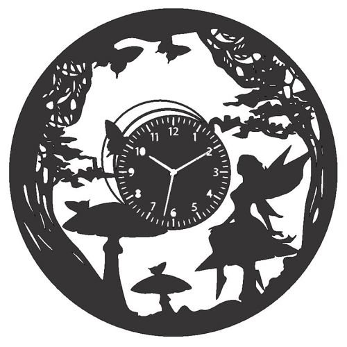طرح ساعت دیواری صفحه‌ای وینیل پری برش لیزری - fairy vinyl record wall clock laser cut ve - برای دستگاه CNC چوب و لیزر (سی ان سی)