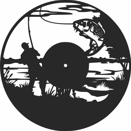 طرح ساعت دیواری وینیل مخصوص ماهیگیری ماهیگیر ماهیگیر - fishing vinyl wall clock fisherman ve - برای دستگاه CNC چوب و لیزر (سی ان سی)