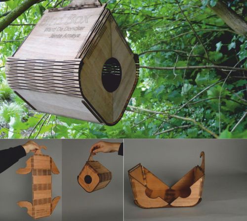 طرح تخته سه لا انعطاف پذیر خانه پرنده - flexible plywood birdhouse - برای دستگاه CNC چوب و لیزر (سی ان سی)