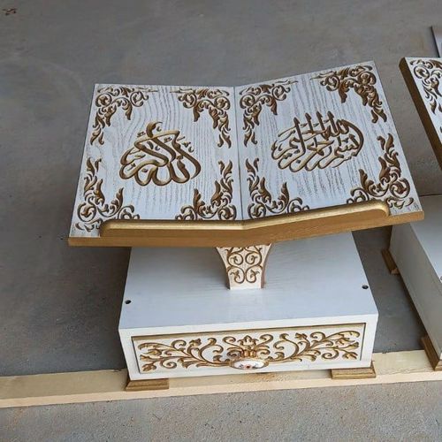 طرح جعبه قرآن حکاکی گل با طرح رحل لیزر - floral engraved quran box with rehal laser cut - برای دستگاه CNC چوب و لیزر (سی ان سی)