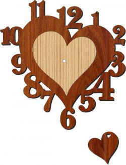 طرح ساعت قلب شکل پرواز برای برش لیزری پلاسما - flying heart shaped watch for laser cut plasma ve - برای دستگاه CNC چوب و لیزر (سی ان سی)