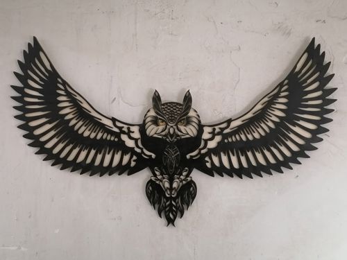 طرح دکور دیواری جغد درحال پرواز برای برش لیزری - flying owl wall decor for laser cut ve - برای دستگاه CNC چوب و لیزر (سی ان سی)