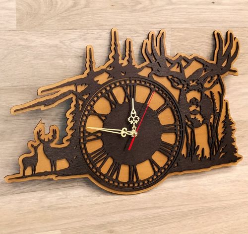 طرح ساعت دیواری شکار گوزن جنگلی دکور دیواری برای برش لیزری - forest deer wall clock hunting wall decor for laser cut - برای دستگاه CNC چوب و لیزر (سی ان سی)