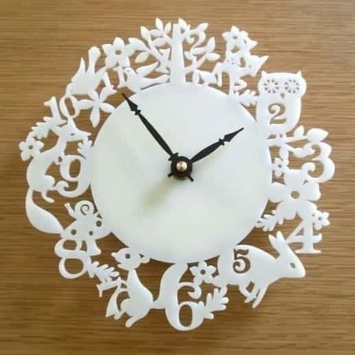 طرح ساعت دیواری اکریلیک طرح جنگل با برش لیزری و قاب - forest ivory acrylic wall clock laser cut ve - برای دستگاه CNC چوب و لیزر (سی ان سی)
