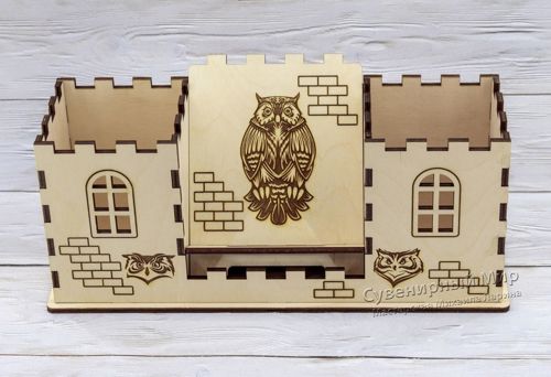 طرح جا مداد گیر فورت با پایه گوشی برش لیزری - fortress pencil holder with phone stand laser cut ve - برای دستگاه CNC چوب و لیزر (سی ان سی)