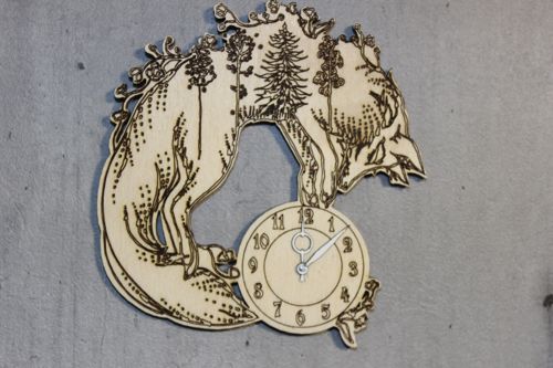 طرح ساعت دیواری فاکس - fox wall clock ve - برای دستگاه CNC چوب و لیزر (سی ان سی)