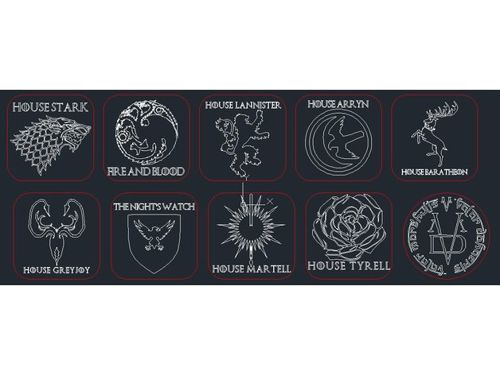 طرح بازی تاج و تخت زیرلیوانی قرمز برش برای برش لیزری - game of thrones coasters red cut for laser cut ve - برای دستگاه CNC چوب و لیزر (سی ان سی)