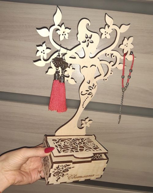 طرح پایه جواهرات دخترانه برای برش لیزری - girl jewelry stand for laser cutting ve - برای دستگاه CNC چوب و لیزر (سی ان سی)