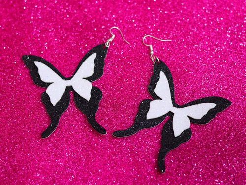 طرح گوشواره طرح پروانه کاغذی اکلیلی با ورق فوم و لیزری - glitter paper butterfly earring design foam sheet earrings laser cut - برای دستگاه CNC چوب و لیزر (سی ان سی)