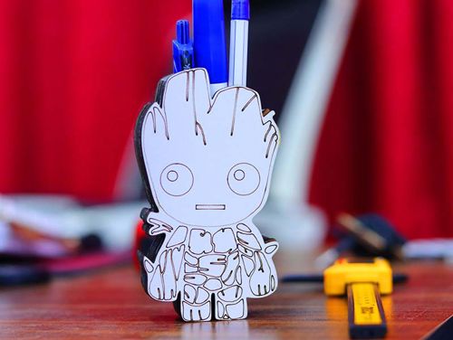 طرح جعبه مداد شخصیت گروت جا خودکار هدیه برای بچه‌ها لیزر - groot character pencil box pen holder gift for kids laser cut - برای دستگاه CNC چوب و لیزر (سی ان سی)