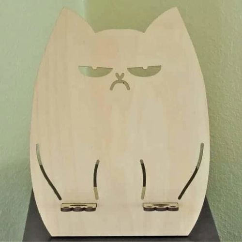 طرح پایه نگهدارنده گوشی چوبی گربه بدخلق لیزری - grumpy cat wooden phone holder stand laser cut ve - برای دستگاه CNC چوب و لیزر (سی ان سی)