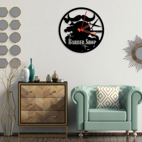 طرح ساعت دیواری دیواری سینی برش لیزری مدل آرایشگر hairdresser symbol vinyl record wall clock laser cut - hairdresser symbol vinyl record wall clock laser cut ve - برای دستگاه CNC چوب و لیزر (سی ان سی)