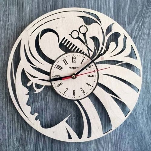 طرح ساعت دیواری چوبی آرایشگاه هدیه برای زنان دختر لیزر - hairdresser wood wall clock gift for women girl laser cut ve - برای دستگاه CNC چوب و لیزر (سی ان سی)