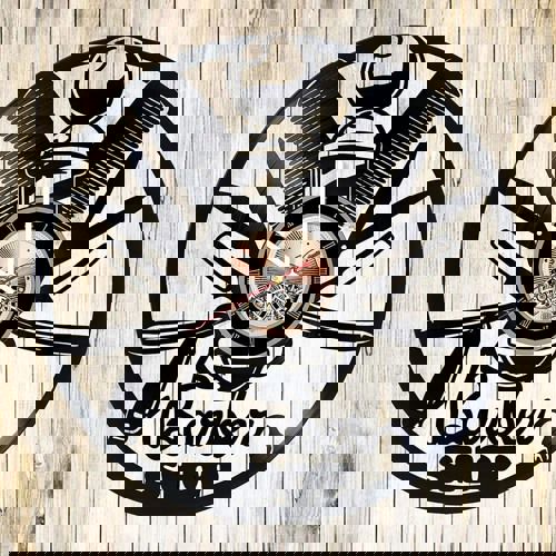 طرح دیوار دکوراسیون سالن آرایشگاه ساعت وینیل لیزری - hair salon barber wall decor vinyl clock laser cut ve - برای دستگاه CNC چوب و لیزر (سی ان سی)