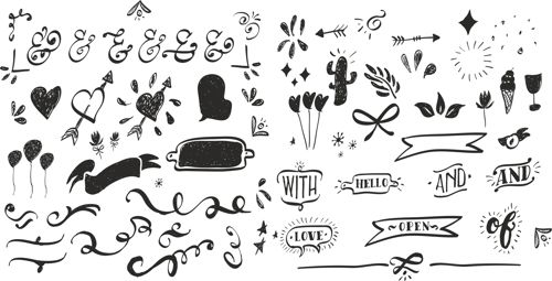 طرح مجموعه دکور دست‌ساز برای برش لیزری - handdrawn decor set for laser cut ve - برای دستگاه CNC چوب و لیزر (سی ان سی)