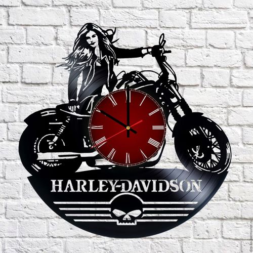 طرح ساعت دیواری صفحه وینیل هارلی دیویدسون لیزری - harley davidson vinyl record wall clock for laser cut ve - برای دستگاه CNC چوب و لیزر (سی ان سی)